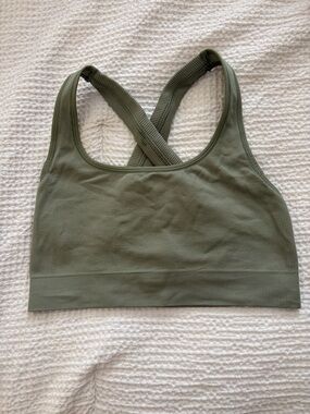 Athleta Olive Green Ribbed Crisscross Sports Bra